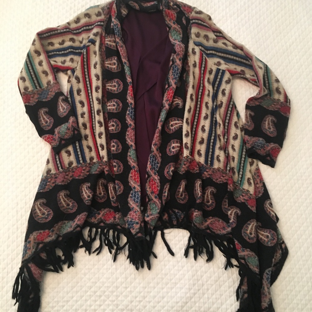 Anthropologie print fringed wrap/cardigan - Picture 1 of 4